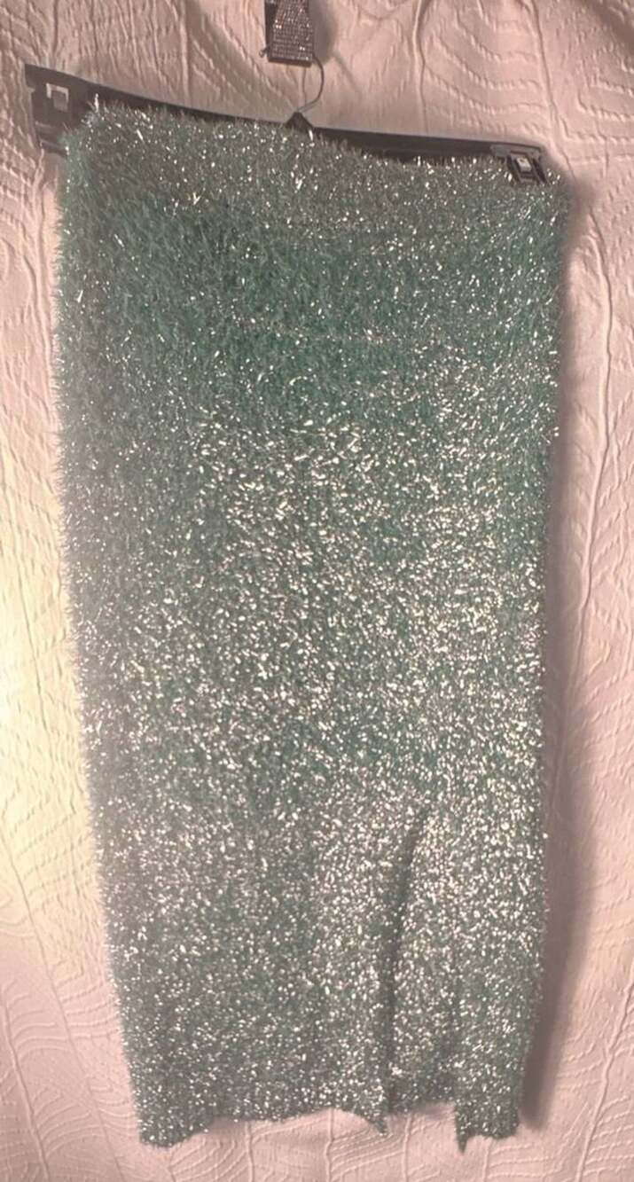 By Together Mint Green Tinsel Shaggy Textured Midi Skirt